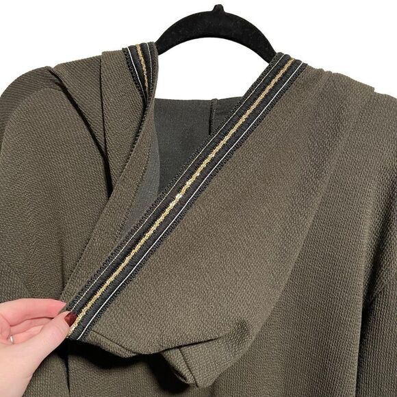 Jaase- Oversized Long Hooded Cardigan Open Front Sweater Olive Green Size XS - Picture 8 of 13